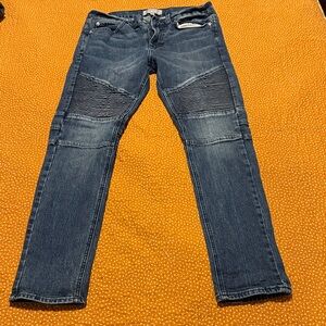 Bullhead Navy Ribbed-Knee Slim Straight Jeans